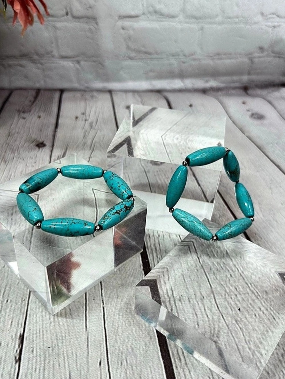 Boutique faux Turquoise natural stone Beaded Bracelet Set stretch